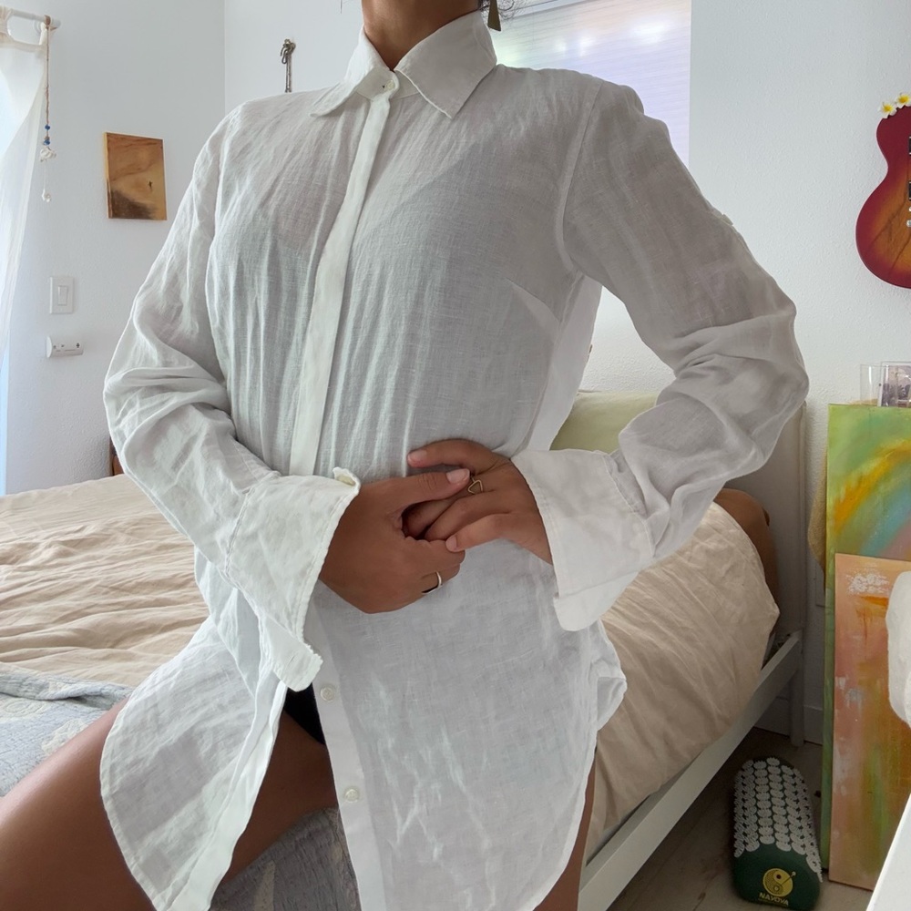 White Button-Up Linen Shirt